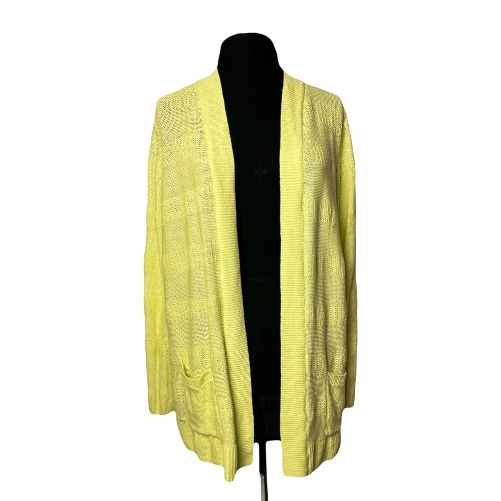 Talbots | Yellow Linen Open Front Lightweight Longline Cardigan, 1X